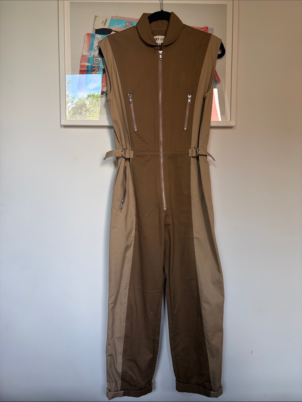 Kurt Lyle Sleeveless Two-Tone Utility Jumpsuit In Brown/Camel